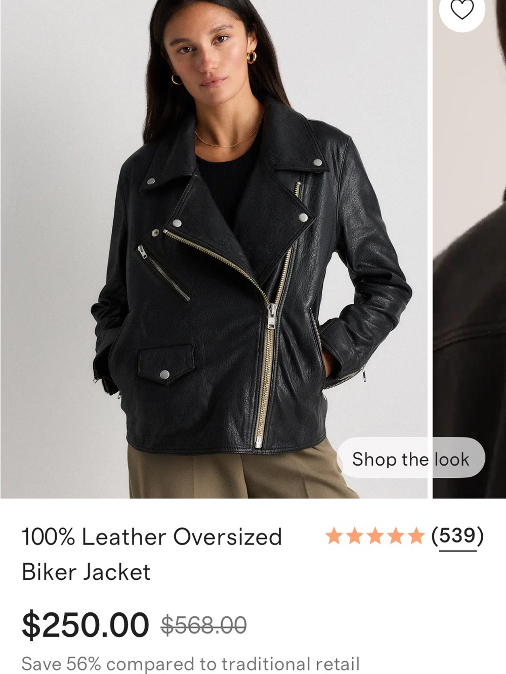 Quince 100% Leather Oversized Biker Jacket - Black